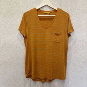 Prana Foundation Short-Sleeve V-Neck Shirt Pocket Tee Orange Stripe Size XL